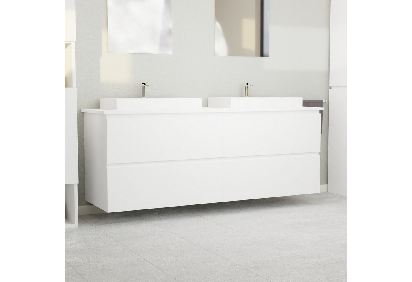 GARLIVO Waschbeckenunterschrank GLB-160 mit Schubladen, hängend, Weiß Breite 160cm Bild 3