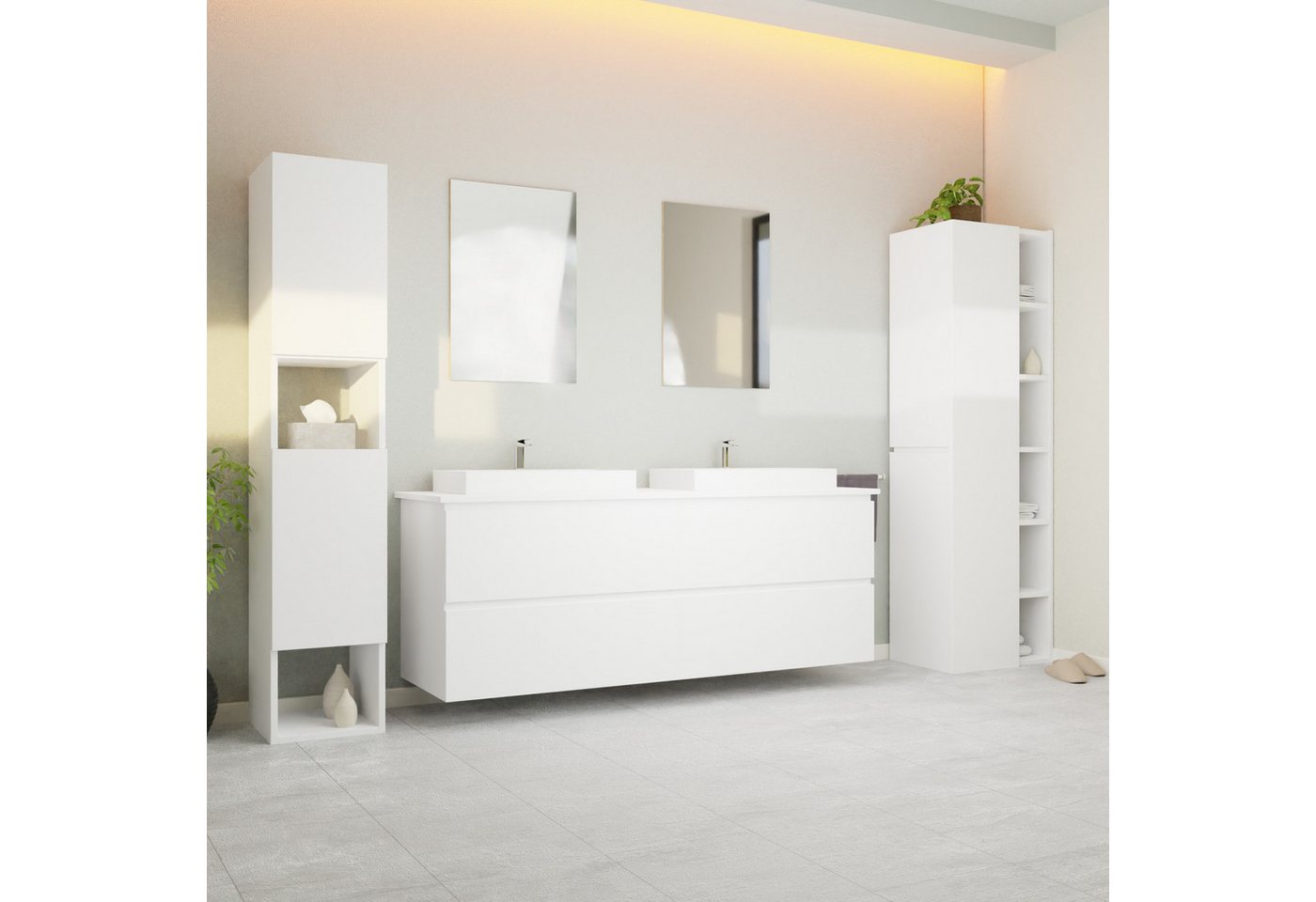 GARLIVO Waschbeckenunterschrank GLB-160 mit Schubladen, hängend, Weiß Breite 160cm Bild 4