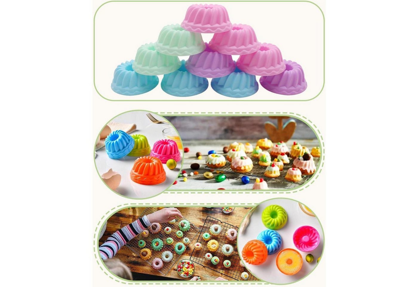 LuxusKollektion Gugelhupfform Mini Gugelhupfform Silikon 24 Stück Ø 6,5cm Höhe 3,5cm 8 Farben Bild 2