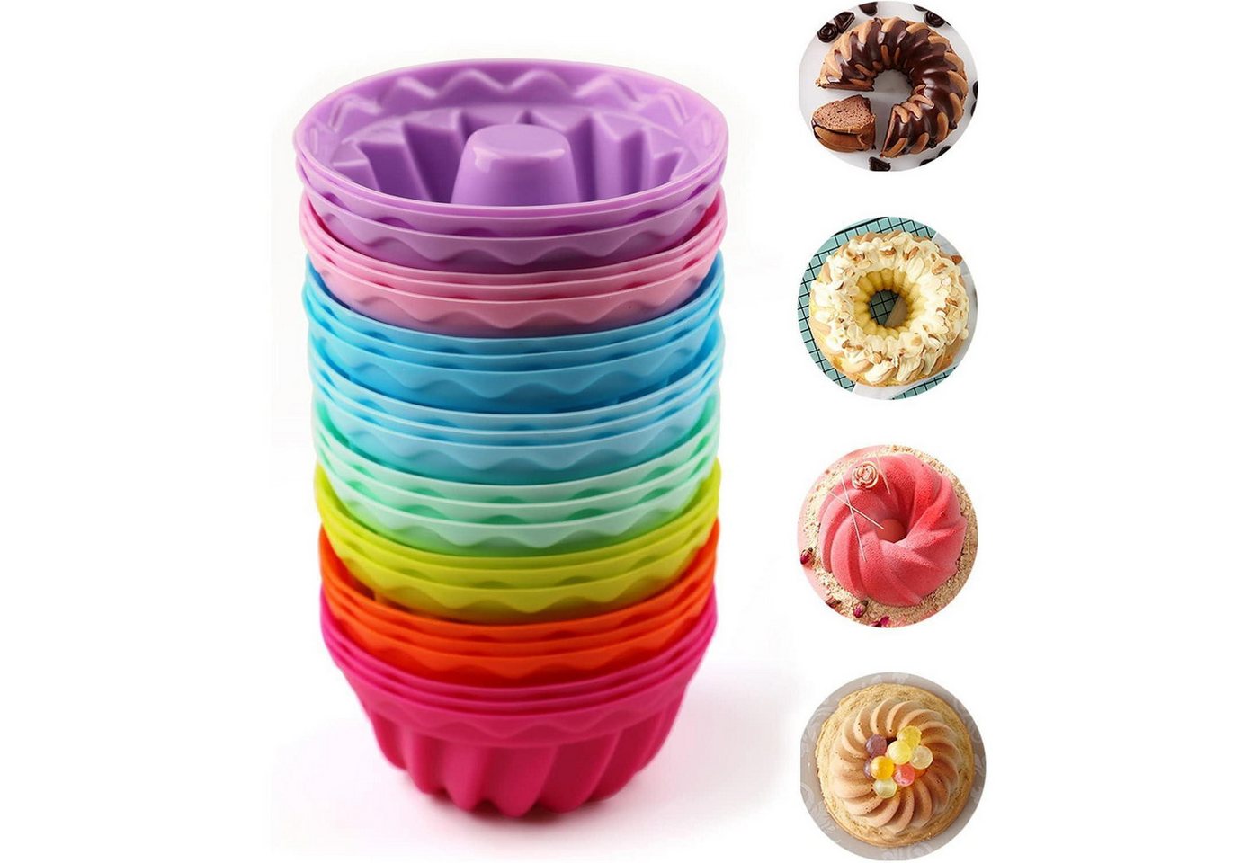 LuxusKollektion Gugelhupfform Mini Gugelhupfform Silikon 24 Stück Ø 6,5cm Höhe 3,5cm 8 Farben Bild 3