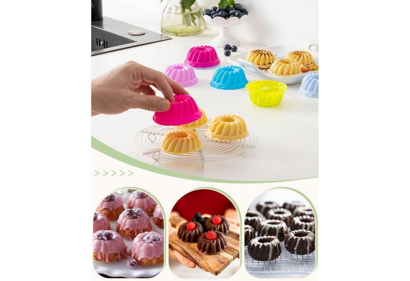 LuxusKollektion Gugelhupfform Mini Gugelhupfform Silikon 24 Stück Ø 6,5cm Höhe 3,5cm 8 Farben Bild 5