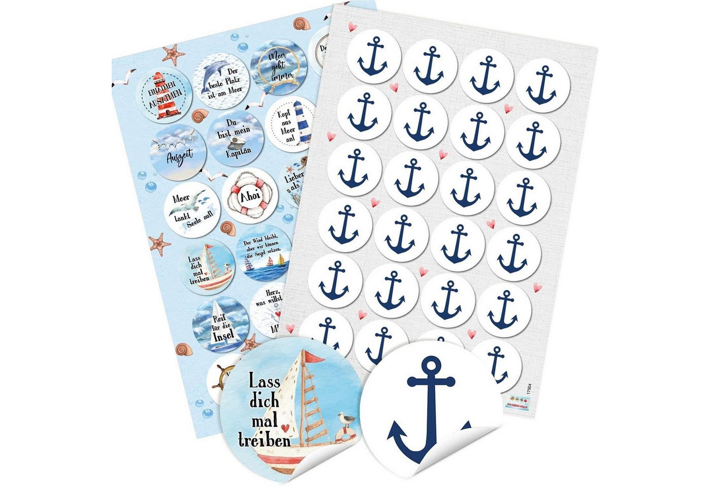 Logbuch-Verlag Aufkleber Sticker SET 24 maritime Sprüche Aufkleber + 24 Anker Aufkleber 4 cm Bild 2