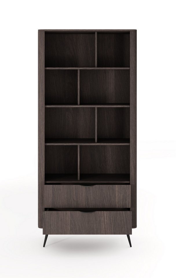 MOEBLO Regal LARON 2s, mit 2 Schubladen, Eiche Dunin – Modernes Standregal im Japandi & Industrial Design mit schwarzen Metallfüßen, geriffelter Leiste und eleganter Holzoptik, Bücherregal Bücherregal für das Büro Bücherregal für Dokumente Wohnbereich Wohnzimmer, (BxHxT): 88,2 x 193,8 x 38 cm Bild 5