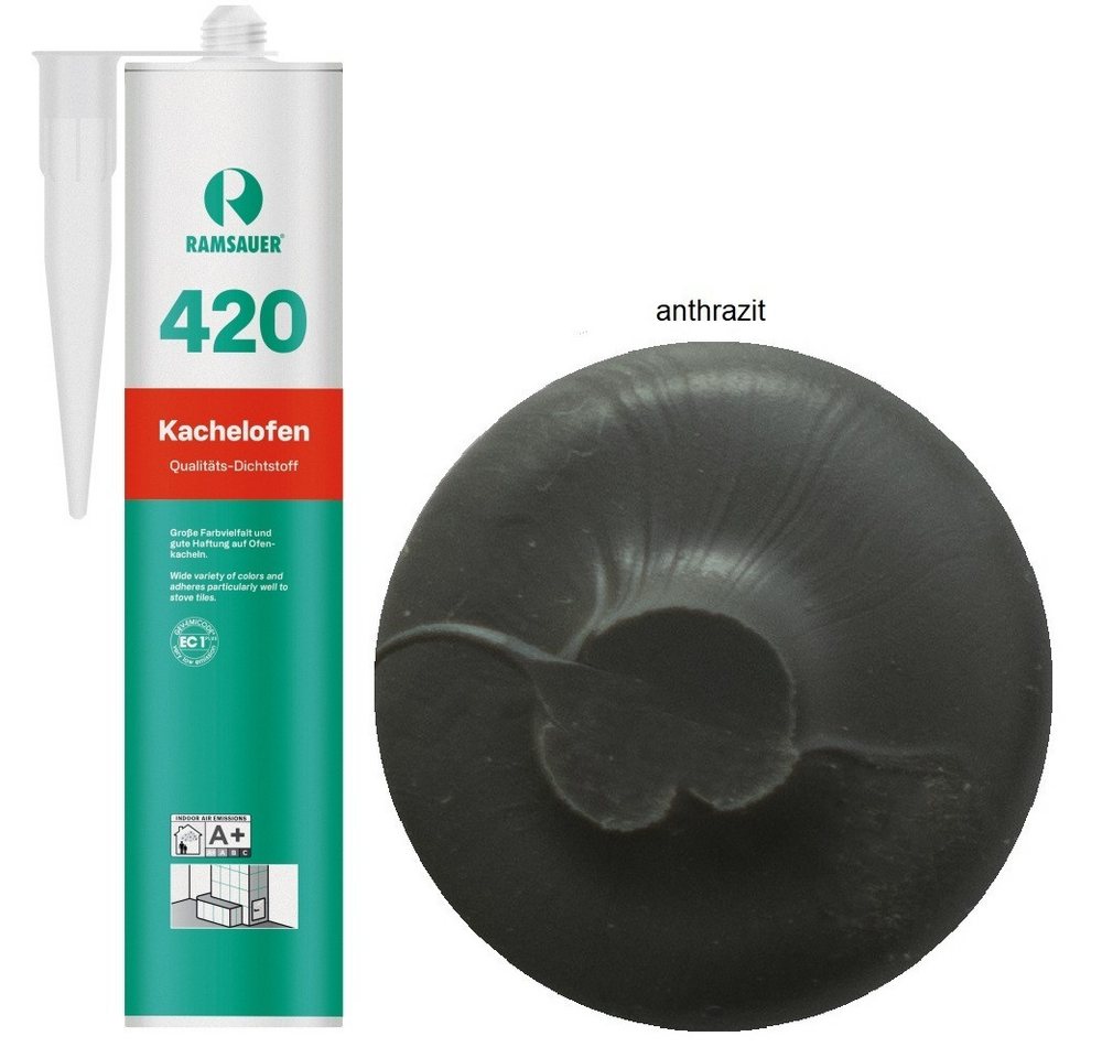 Ramsauer Dichtstoff Ramsauer 420 Kachelofen Acryl Dichtstoff 310ml Kartusche anthrazit, gebrauchsfertig, geruchsneutral, hitzefest und brandbeständig, siliconfrei