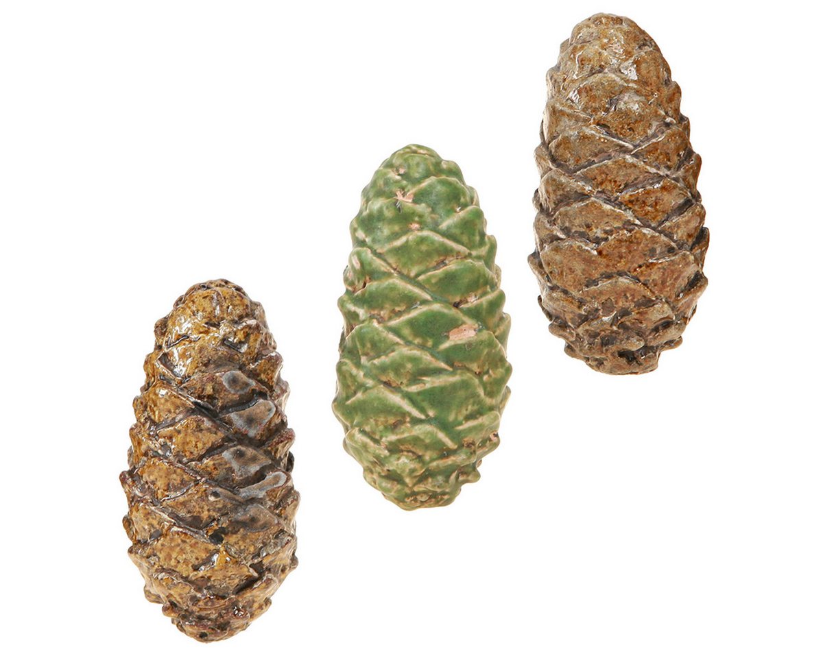 Florists Products Streudeko Deko Zapfen Keramik Herbst Tischdeko Grün Gelb Braun Set 6, 6 Stück