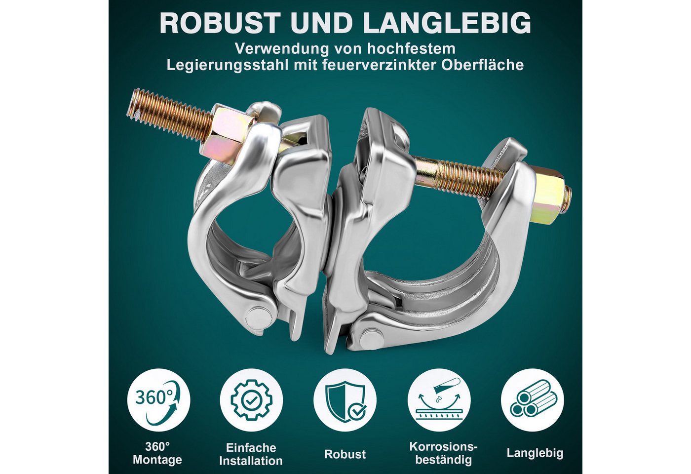 XERSEK Rohrschelle 360° 48x60mm Drehkupplung Gerüstschelle Ankerstange Gerüstkupplung, (Doppelschelle Kupplung für 42-52mm & 52-62mm Rohre, 2-St., zur Befestigung von Gerüsten Ankerstange) Bild 3