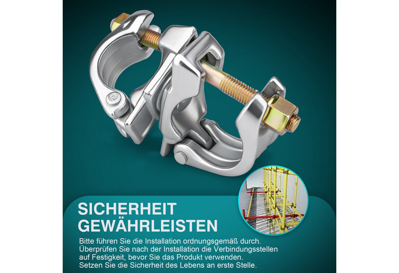 XERSEK Rohrschelle 360° 48x60mm Drehkupplung Gerüstschelle Ankerstange Gerüstkupplung, (Doppelschelle Kupplung für 42-52mm & 52-62mm Rohre, 2-St., zur Befestigung von Gerüsten Ankerstange) Bild 4