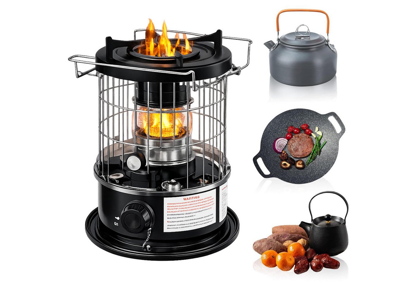 Rhein Beleuchtung Petroleumheizung Petroleumofen 5L 2600W Heizofen Grill BBQ in Schwarz, 2600 W, Outdoor Grill zum Heizen, Kochen & Wasserkochen bis 20 m²