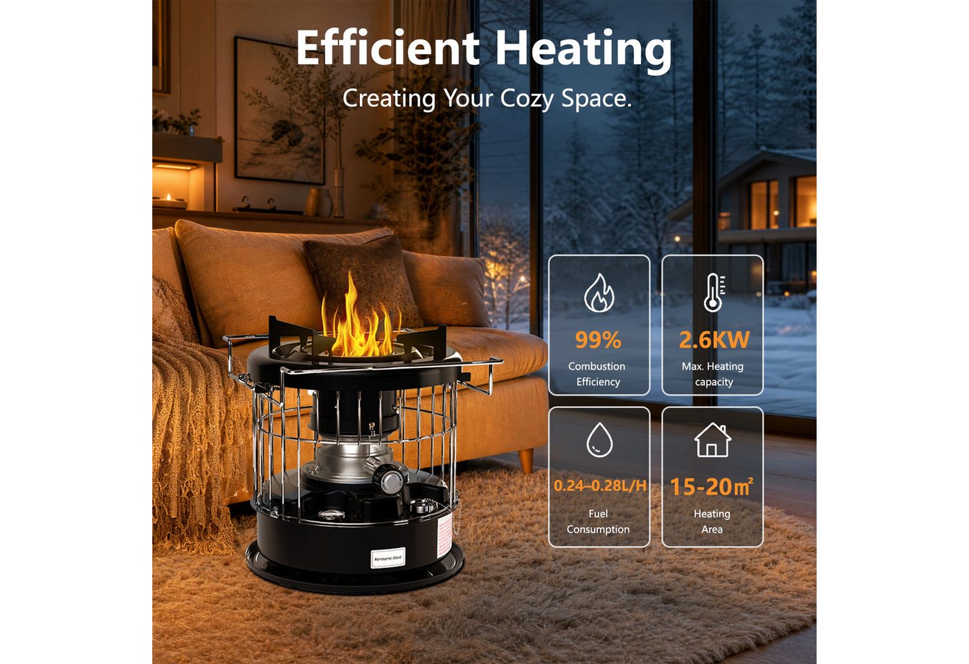 Rhein Beleuchtung Petroleumheizung Petroleumofen 5L 2600W Heizofen Grill BBQ in Schwarz, 2600 W, Outdoor Grill zum Heizen, Kochen & Wasserkochen bis 20 m² Bild 3
