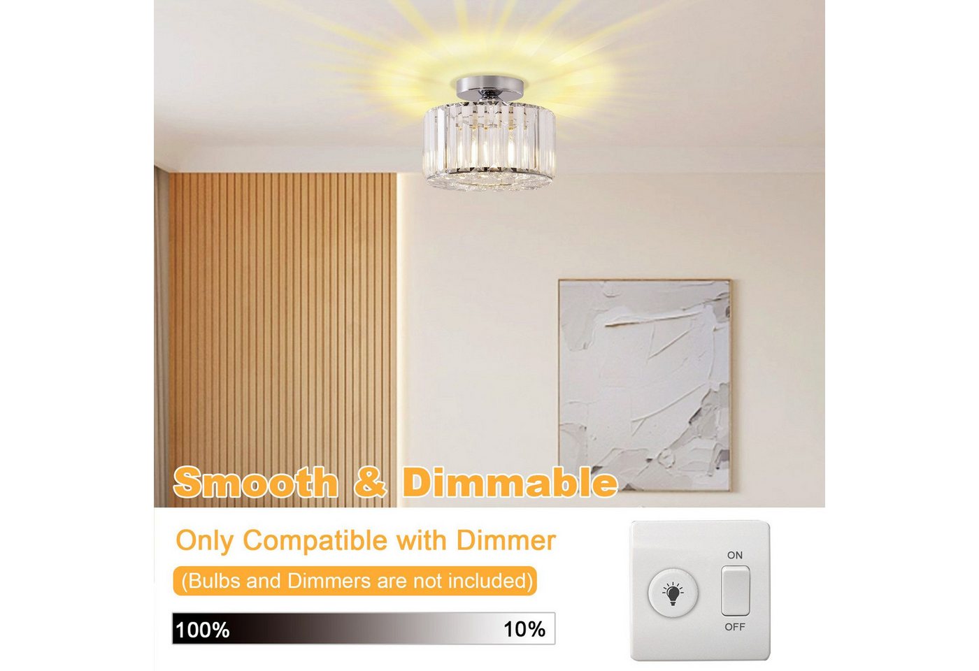POPOLIC Deckenleuchte Pendelleuchte, Moderne Kristall Kronleuchter mit Glas Lampenschirm, Semi Unterputz Deckenleuchte für Wohnzimmer, Schlafzimmer, Esszimmer