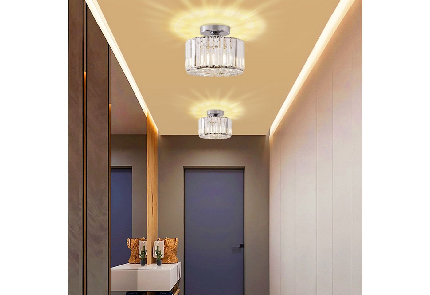 POPOLIC Deckenleuchte Pendelleuchte, Moderne Kristall Kronleuchter mit Glas Lampenschirm, Semi Unterputz Deckenleuchte für Wohnzimmer, Schlafzimmer, Esszimmer Bild 2