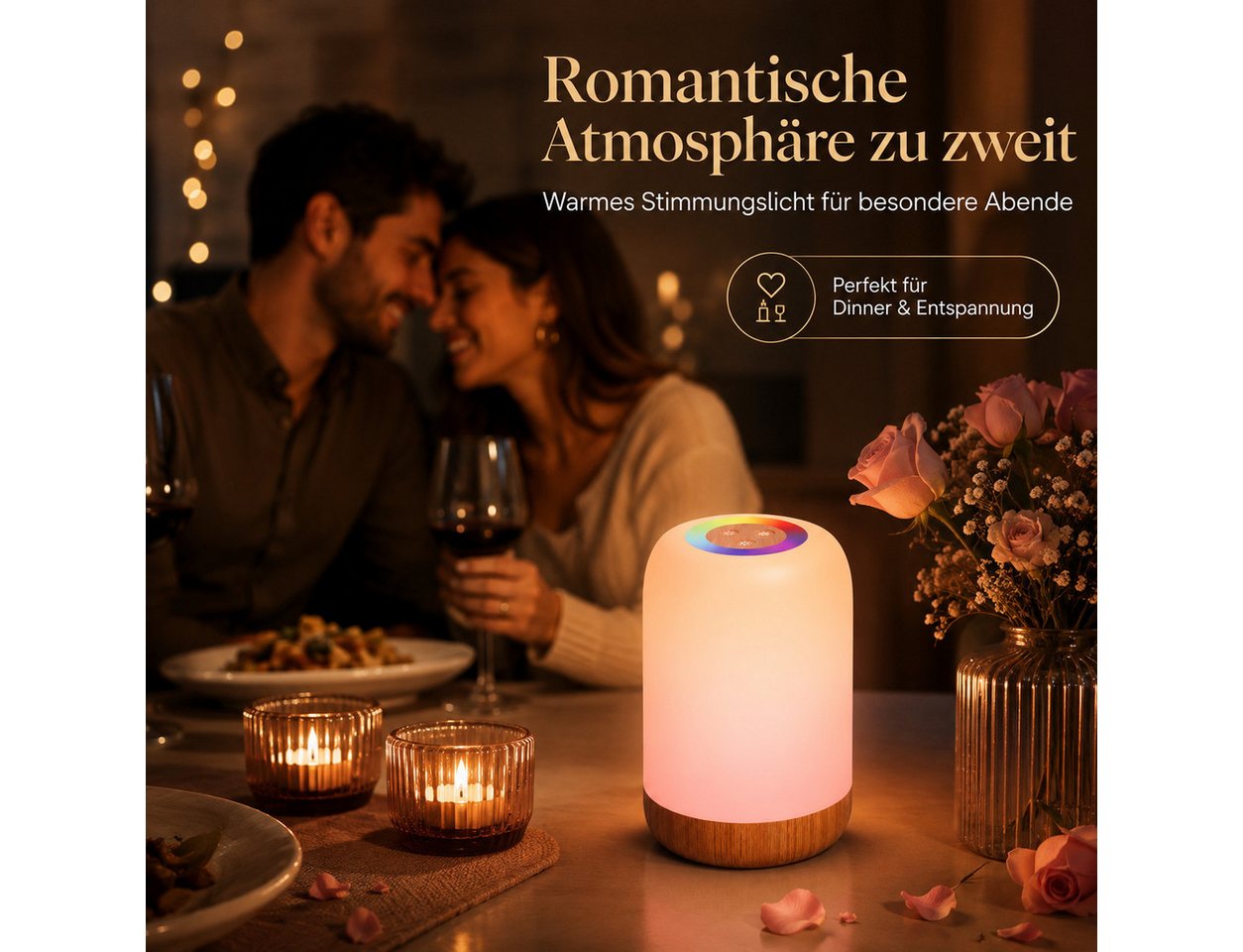 Fyrove LED Nachtlicht Ambientelicht RGB Touch Nachtlampe, Stimmungslicht Kinderzimmer, Dimmbar LED Tischlampe, USB-C Aufladbar Tragbares Nachtlicht, Geschenk für Geburtstag & Weihnachten
