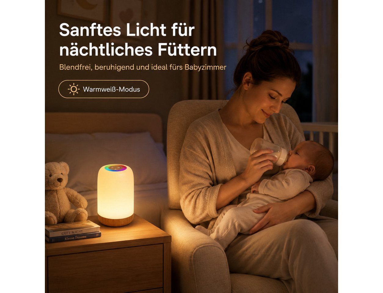 Fyrove LED Nachtlicht Ambientelicht RGB Touch Nachtlampe, Stimmungslicht Kinderzimmer, Dimmbar LED Tischlampe, USB-C Aufladbar Tragbares Nachtlicht, Geschenk für Geburtstag & Weihnachten Bild 3