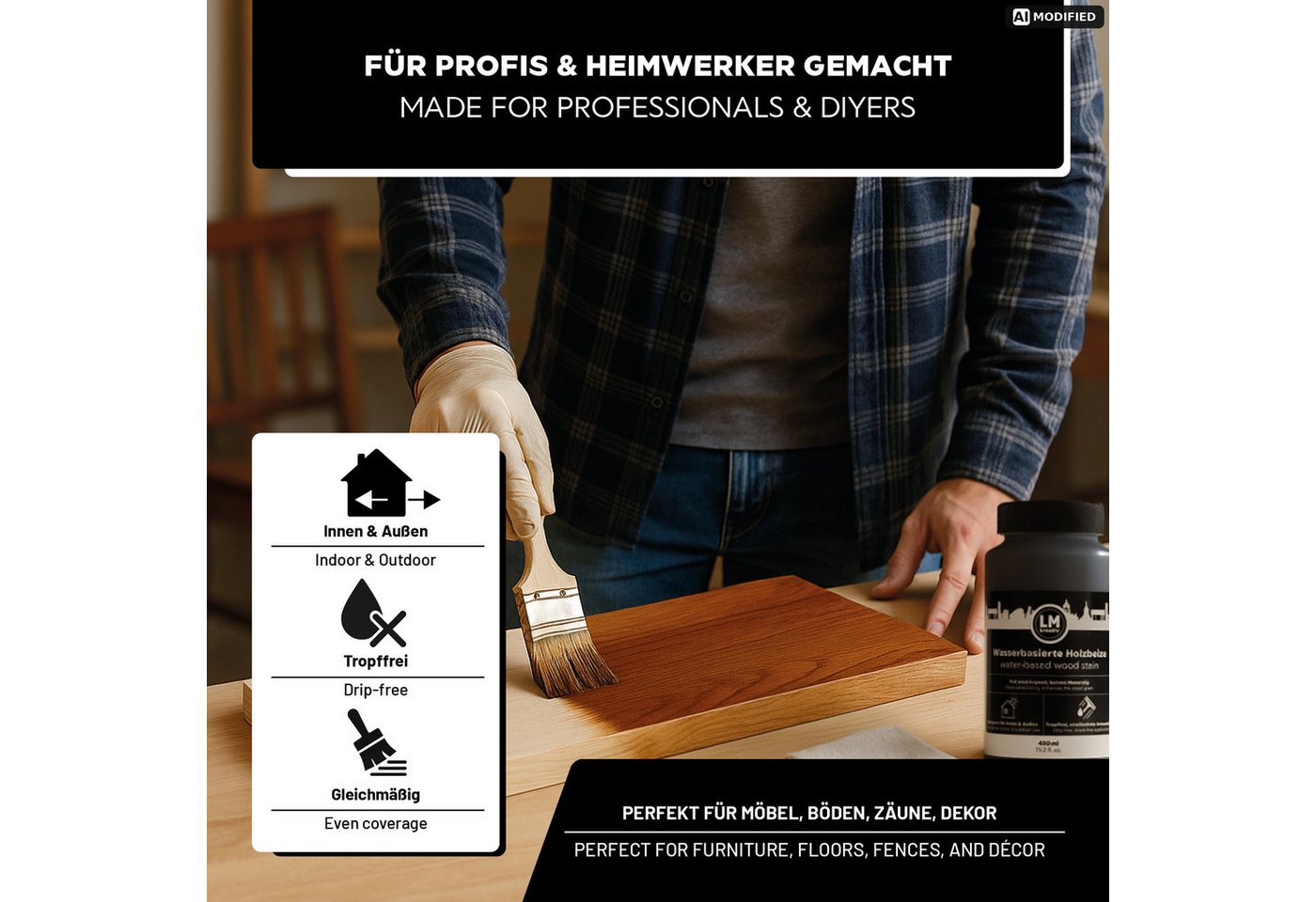 LM-Kreativ Holzbeize Holzbeize wasserbasiert, tief eindringend, betont die Maserung, wasserbasiert, tief eindringend, tropffrei, streifenfrei Bild 2