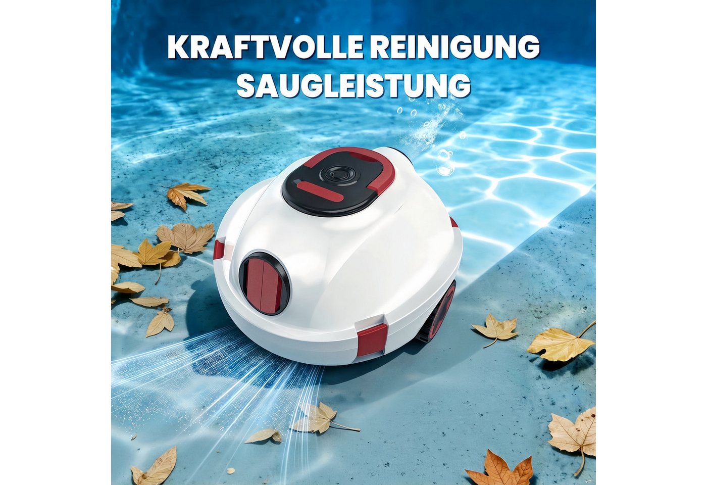 INSE Poolroboter P10 kabellos Auto-Schwimmbadreiniger bis 100m² Becken mit 2600mAh Akku, (Packung), 180μm Filter/flacher Boden max.15°/Schwimmarmband/Reinigungszubehör Bild 5