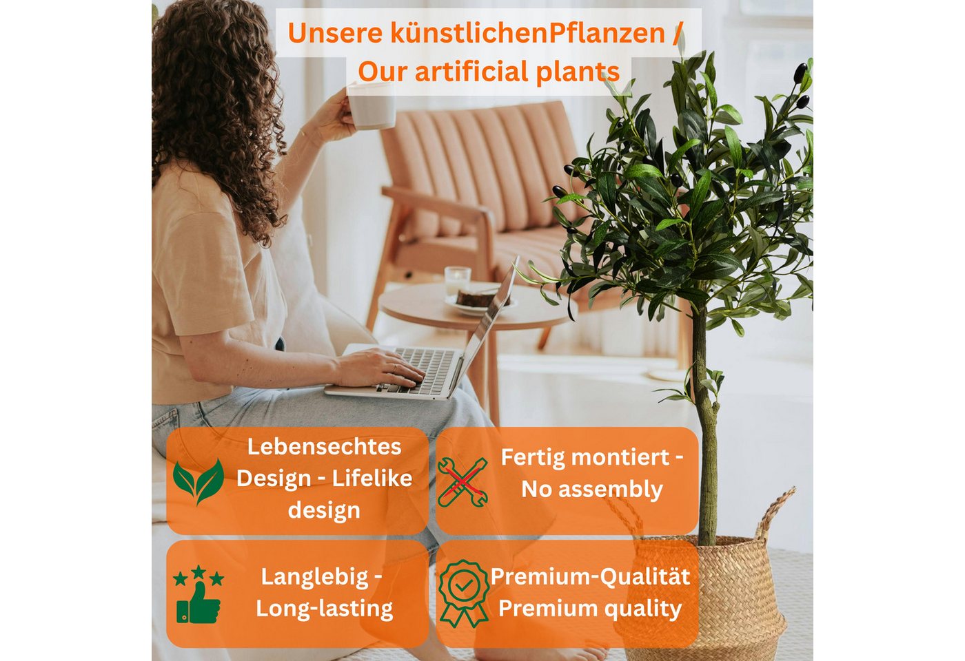 Kunstpflanze Künstlicher Olivenbaum – Kunstpflanze Kunstbaum Olive Dekobaum Olivenbaum, MichaelNoll, Höhe 95 cm Bild 5