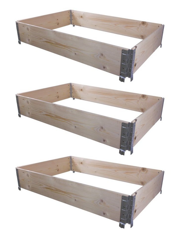 BigDean Kräuterbeet 3x Hochbeet Palettenrahmen 120x80x20cm Gartenbeet Aufsatzrahmen (Set, 3 St., Palettenaufsatzrahmen), Stapelbar, Oberfläche gehobelt, Kiefer/Fichte, Langlebig Bild 4