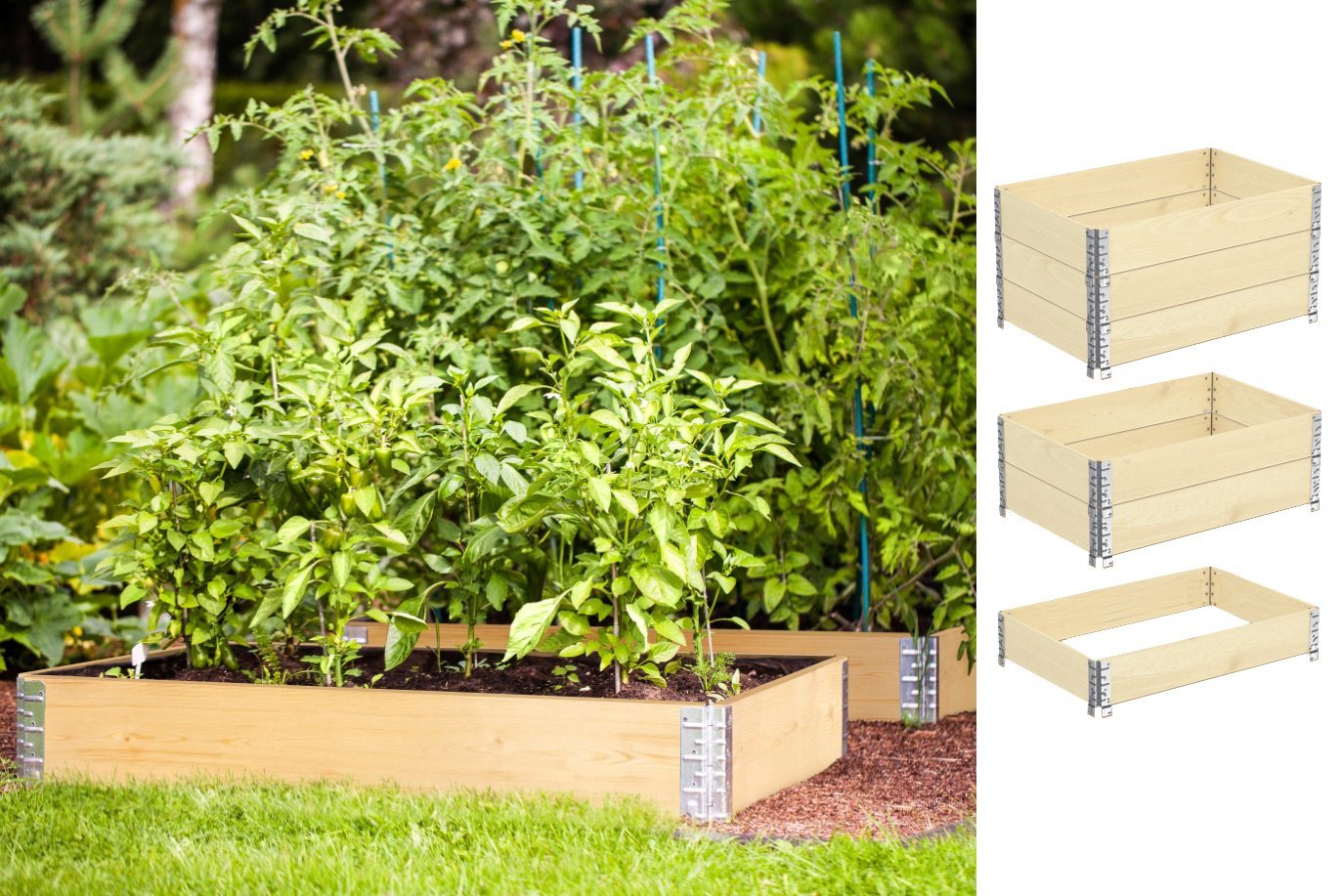 BigDean Kräuterbeet 3x Hochbeet Palettenrahmen 120x80x20cm Gartenbeet Aufsatzrahmen (Set, 3 St., Palettenaufsatzrahmen), Stapelbar, Oberfläche gehobelt, Kiefer/Fichte, Langlebig Bild 5