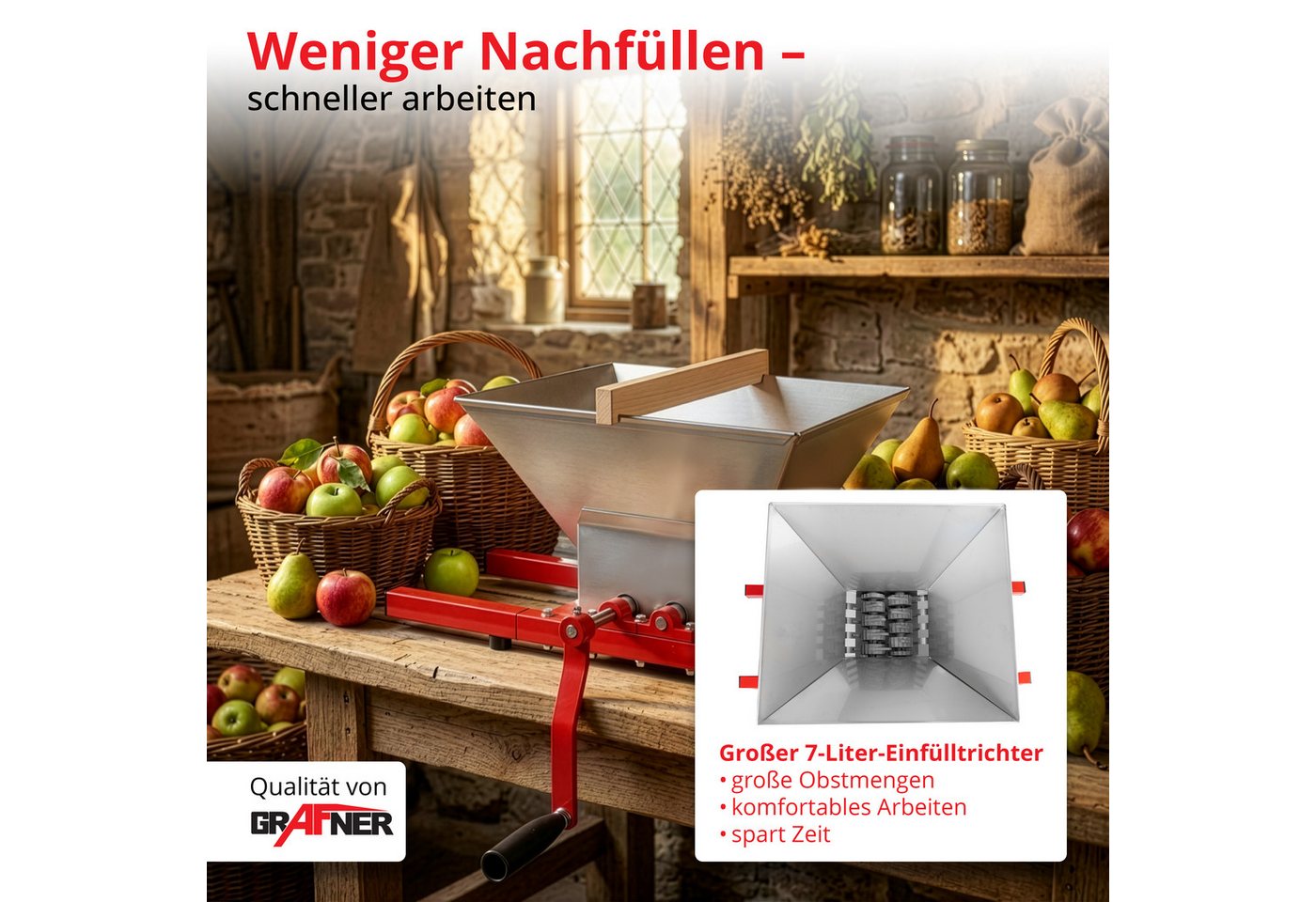 Grafner Obstpresse Obstmühle Obstpresse Ensafter Saftpresse, aus Aluminium-Druckguss Bild 2
