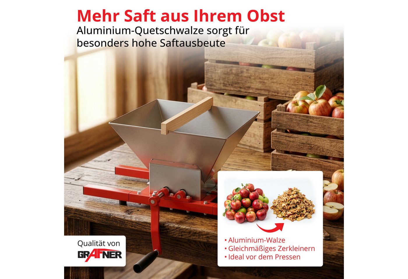 Grafner Obstpresse Obstmühle Obstpresse Ensafter Saftpresse, aus Aluminium-Druckguss Bild 3