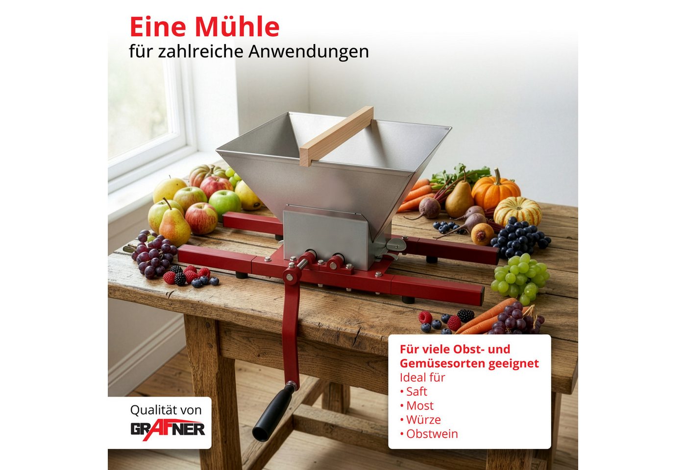 Grafner Obstpresse Obstmühle Obstpresse Ensafter Saftpresse, aus Aluminium-Druckguss Bild 4