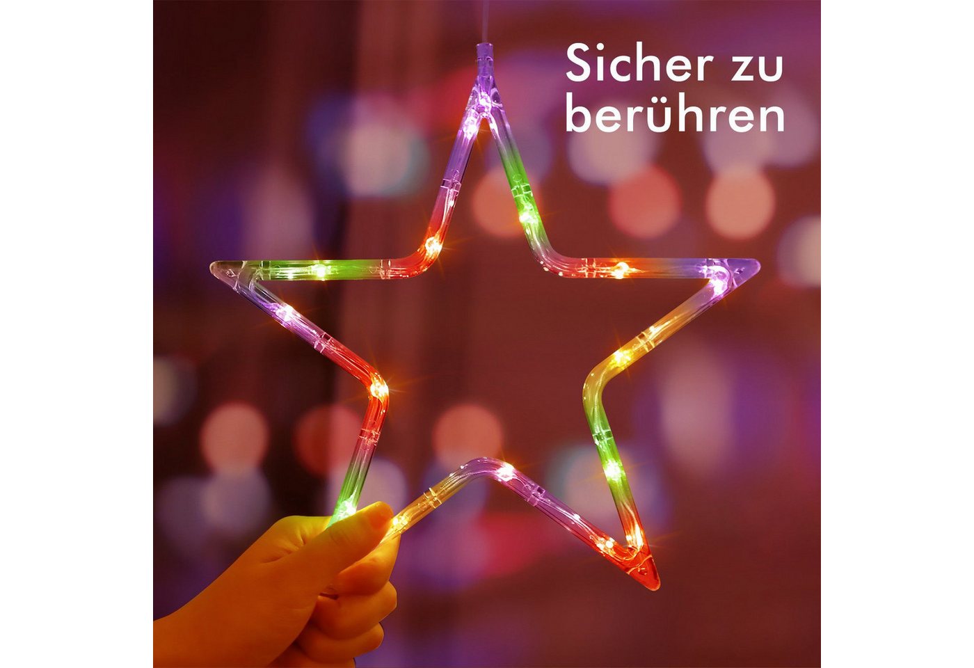 Quntis LED-Lichterkette Weihnachtsdeko Fenster Stern, beleuchtete Weihnachtsbeleuchtung, Lichterkette Sterne mit Timer Innen/Außen, Weihnachtsstern Fensterdeko Bild 5