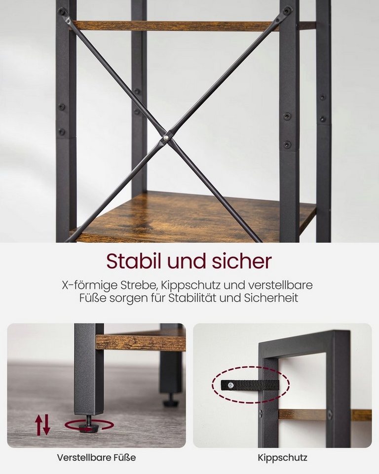 VASAGLE Bücherregal Standregal mit einstellbarer LED-Beleuchtung,mit Stahlrahmen, Lagerregal, 6 Ebenen, Bücherregal, Stahlrahmen Bild 4