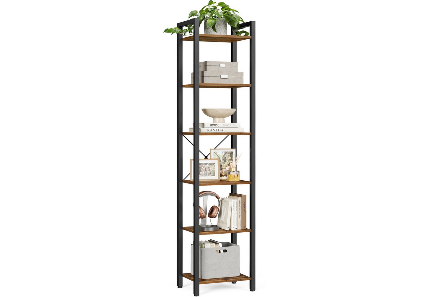 VASAGLE Bücherregal Standregal mit einstellbarer LED-Beleuchtung,mit Stahlrahmen, Lagerregal, 6 Ebenen, Bücherregal, Stahlrahmen Bild 5
