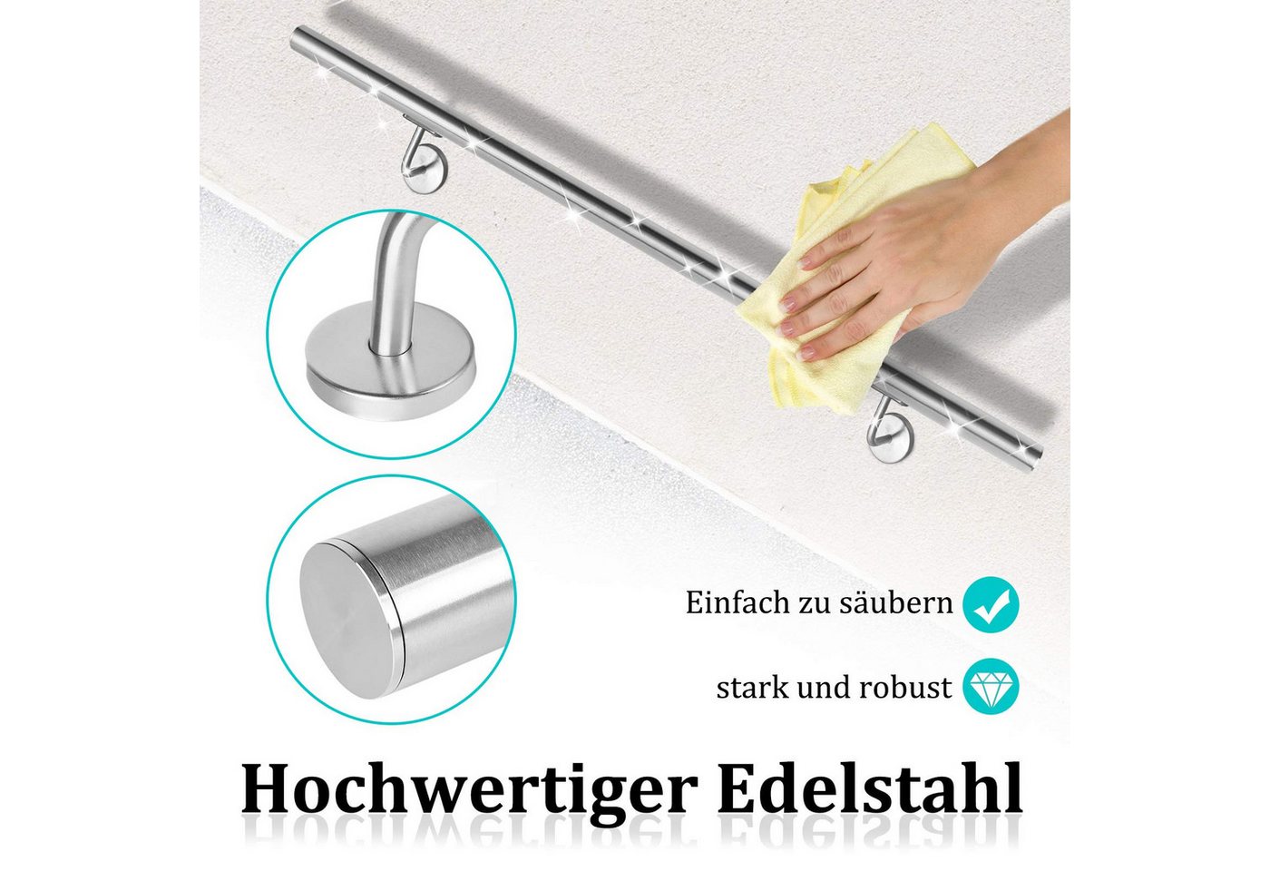 FIVMEN Treppengeländer Wandhandlauf Handlauf Edelstahl mit Wandhaltern Halter, 80 cm Länge, 60/80/100/120/150/160/180/200cm, für Treppen, Balkon, Brüstung