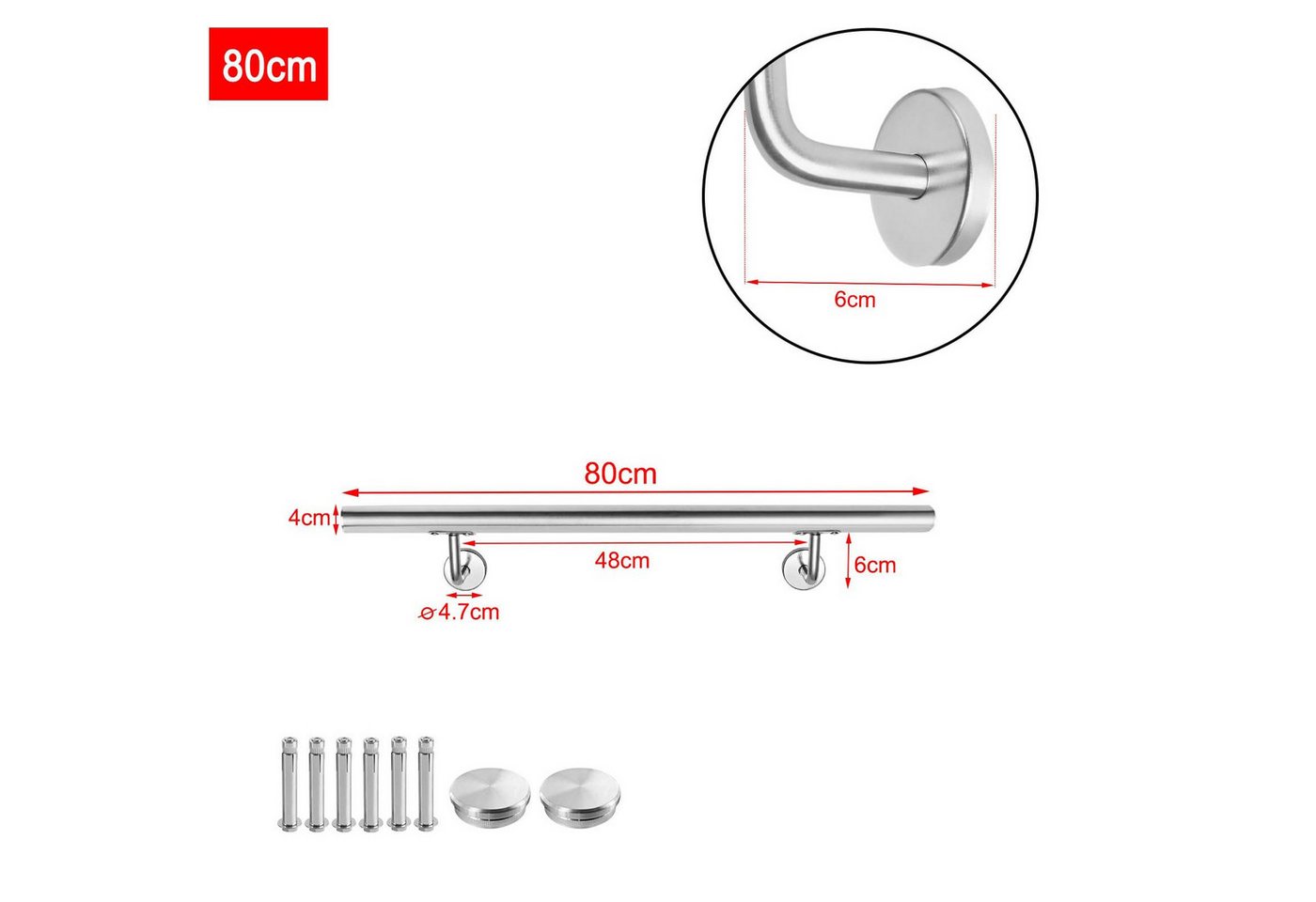 FIVMEN Treppengeländer Wandhandlauf Handlauf Edelstahl mit Wandhaltern Halter, 80 cm Länge, 60/80/100/120/150/160/180/200cm, für Treppen, Balkon, Brüstung Bild 2