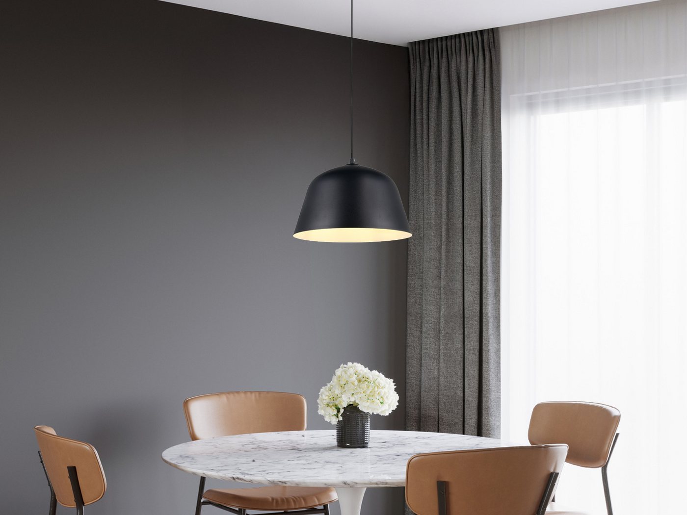 Reality Leuchten LED Pendelleuchte höhenverstellbar Metall Schwarz Ø 30cm, Dimmfunktion, LED wechselbar, warmweiß, Esstisch-lampen & Küchenlampe-n hängend einflammig inkl. Leuchtmittel Bild 5