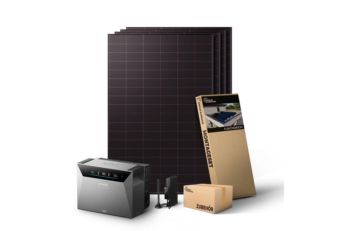 Kleines Kraftwerk Balkonkraftwerk, 2000 W, Monokristallin, (Flachdach/Garten, 0% MwSt für Privatkunden - Solaranlage Komplettset mit Speicher), 4 x 500W, Anker Solarbank 4 Pro Bild 4