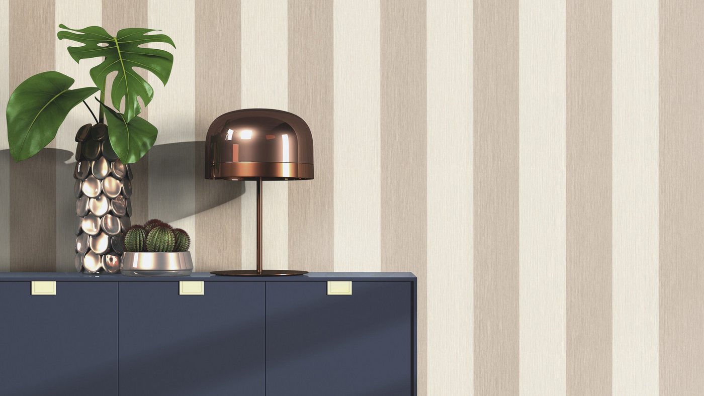 Rasch Vliestapete Blockstreifen - Vinyltapete Beige Creme, Strukturoptik, (1 Rolle, 1 St., 10,05 m x 0,53 m), gute Lichtbeständigkeit, feucht abwischbar, restlos abziehbar Bild 3