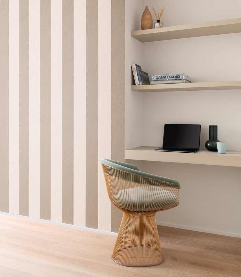 Rasch Vliestapete Blockstreifen - Vinyltapete Beige Creme, Strukturoptik, (1 Rolle, 1 St., 10,05 m x 0,53 m), gute Lichtbeständigkeit, feucht abwischbar, restlos abziehbar Bild 5