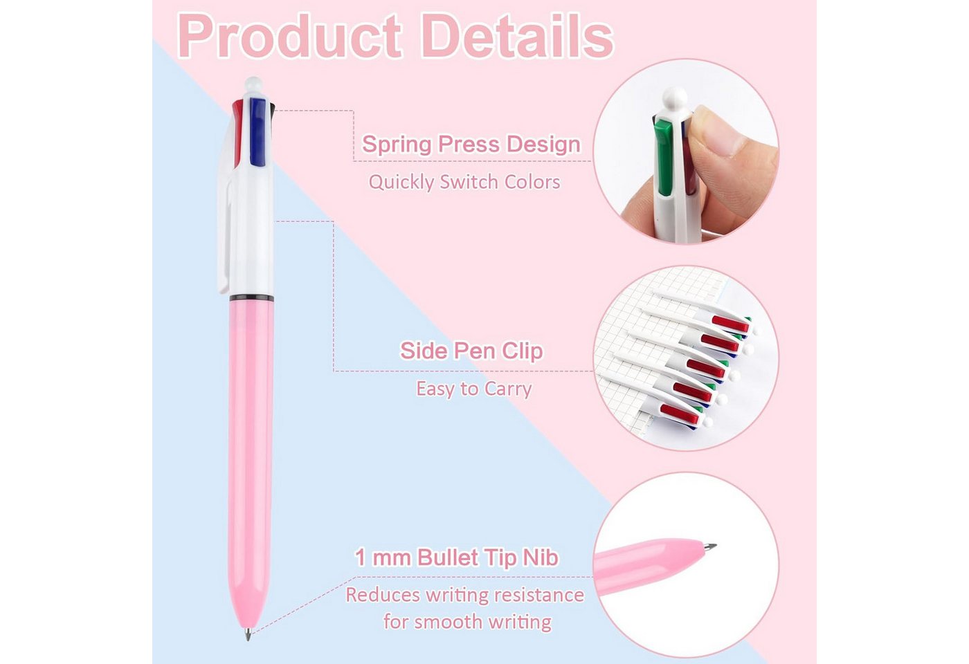 FELIXLEO Drehkugelschreiber 14 Stk 4 Farben Kugelschreiber Set 4-in-1 Einziehbar 1.0mm