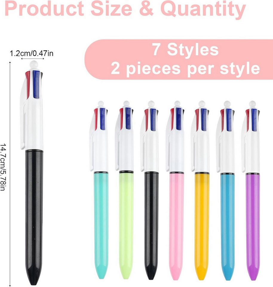 FELIXLEO Drehkugelschreiber 14 Stk 4 Farben Kugelschreiber Set 4-in-1 Einziehbar 1.0mm Bild 3