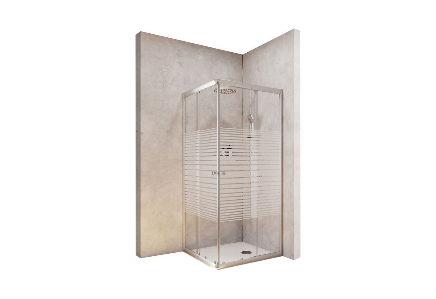 Schulte Eckdusche Corner, BxT: 80x80 cm, Sicherheitsglas, Eckeinstieg mit Schiebetüren, 180 cm hoch Querstreifen Profil Silberfarben Bild 3