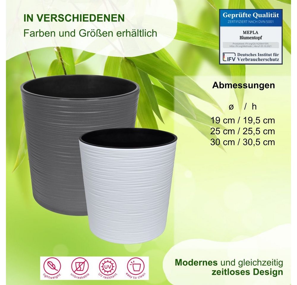 Heimwerkercenter Übertopf MePla - Kübel Malwa Strip -ø19cm - weiß Bild 2