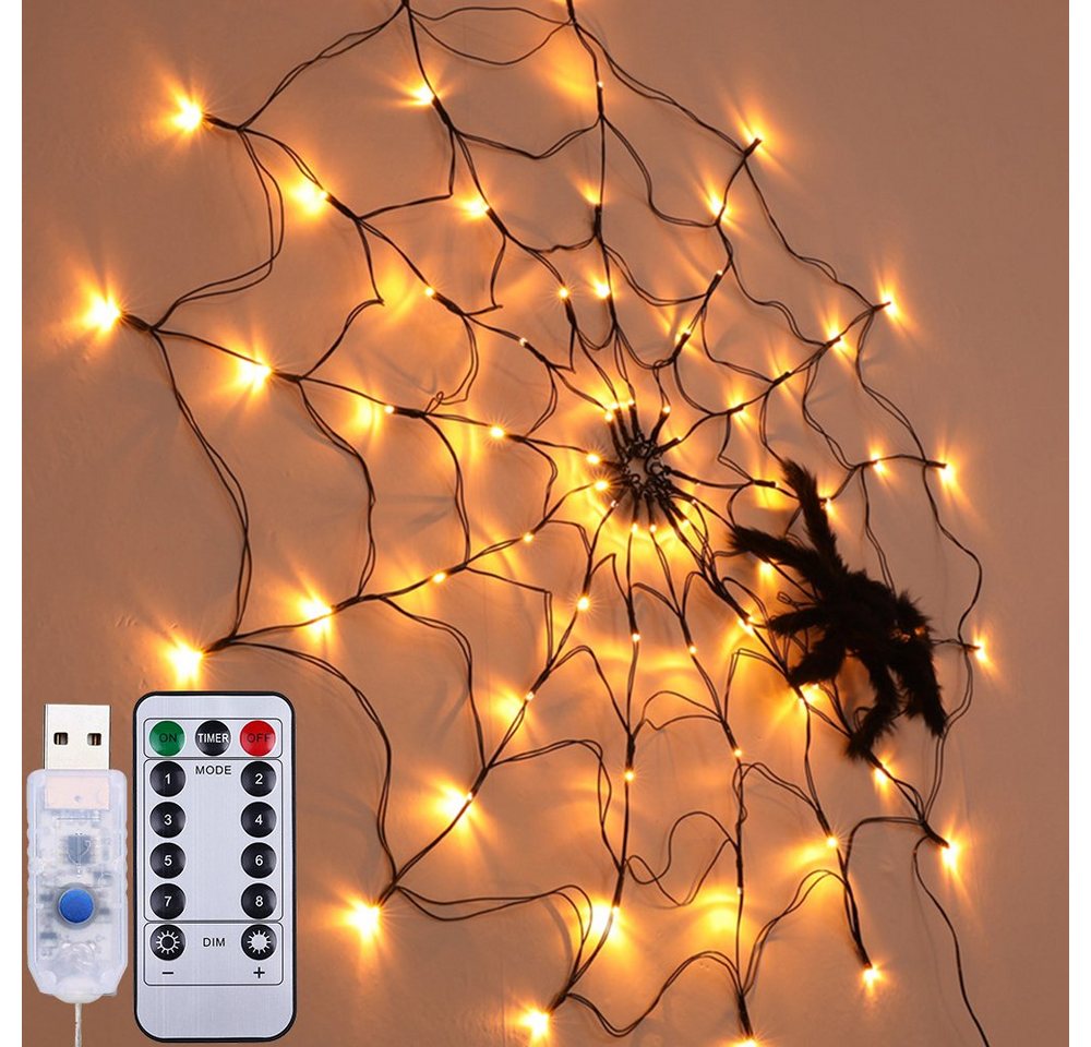 Merry 2024 Dekolicht Halloween Dekoration Party Spinnennetz Lichter,LED Lichterkette, USB, Batterie/USB