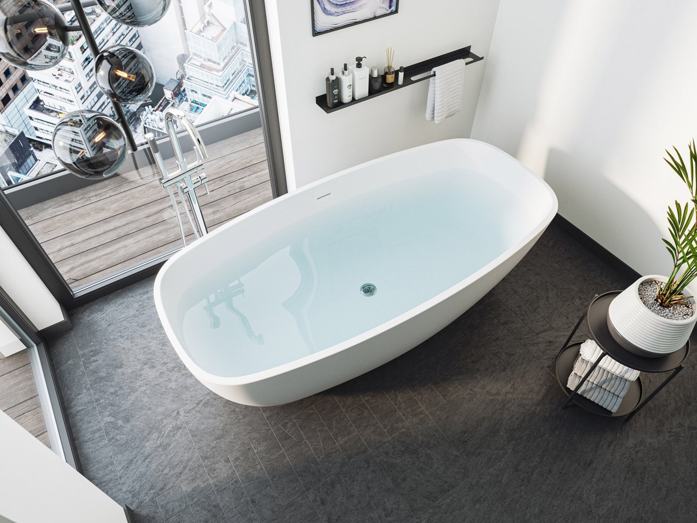 Magnolia Home Badewanne Freistehende Badewanne Legacy 180 Solid Stone Weiß matt Bild 4