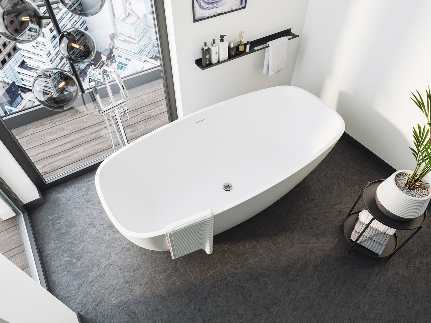 Magnolia Home Badewanne Freistehende Badewanne Legacy 180 Solid Stone Weiß matt Bild 5