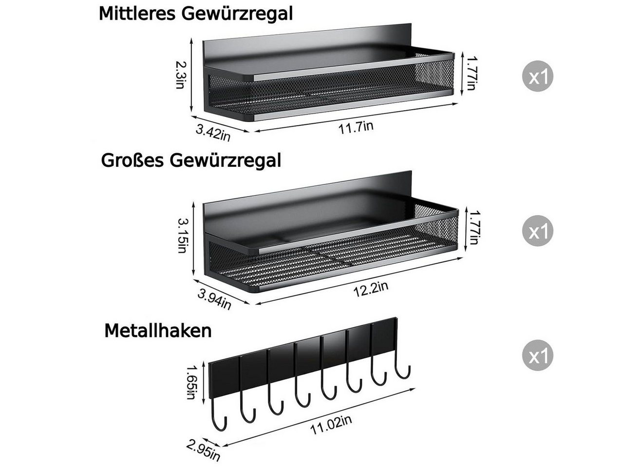 Forrlite Gewürzregal Gewürzregal, Küchenregal Ablageregal Kühlschrankregal Magnetisches, mit 8 Haken, ohne Bohren, Abnehmbares mobiles Gewürzregal