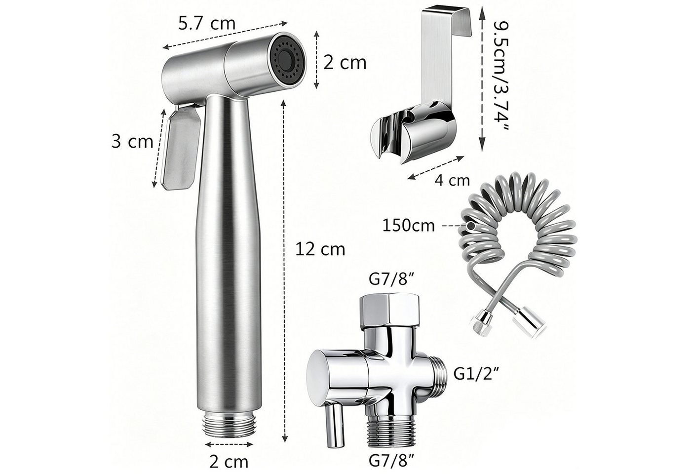 MOPUEA Bidetarmatur 3er-Set Handbrause Bidet Sprayer Mit Halter Wassermenge einstellbar (Komplettes Bidet-Set für Hygieneanwendungen und einfache Installation., Edelstahl-Brausekit robustem Design &korrosionsbeständiger Oberfläche) Universell einsetzbar für Intimhygiene und verschiedene Anwendungen.