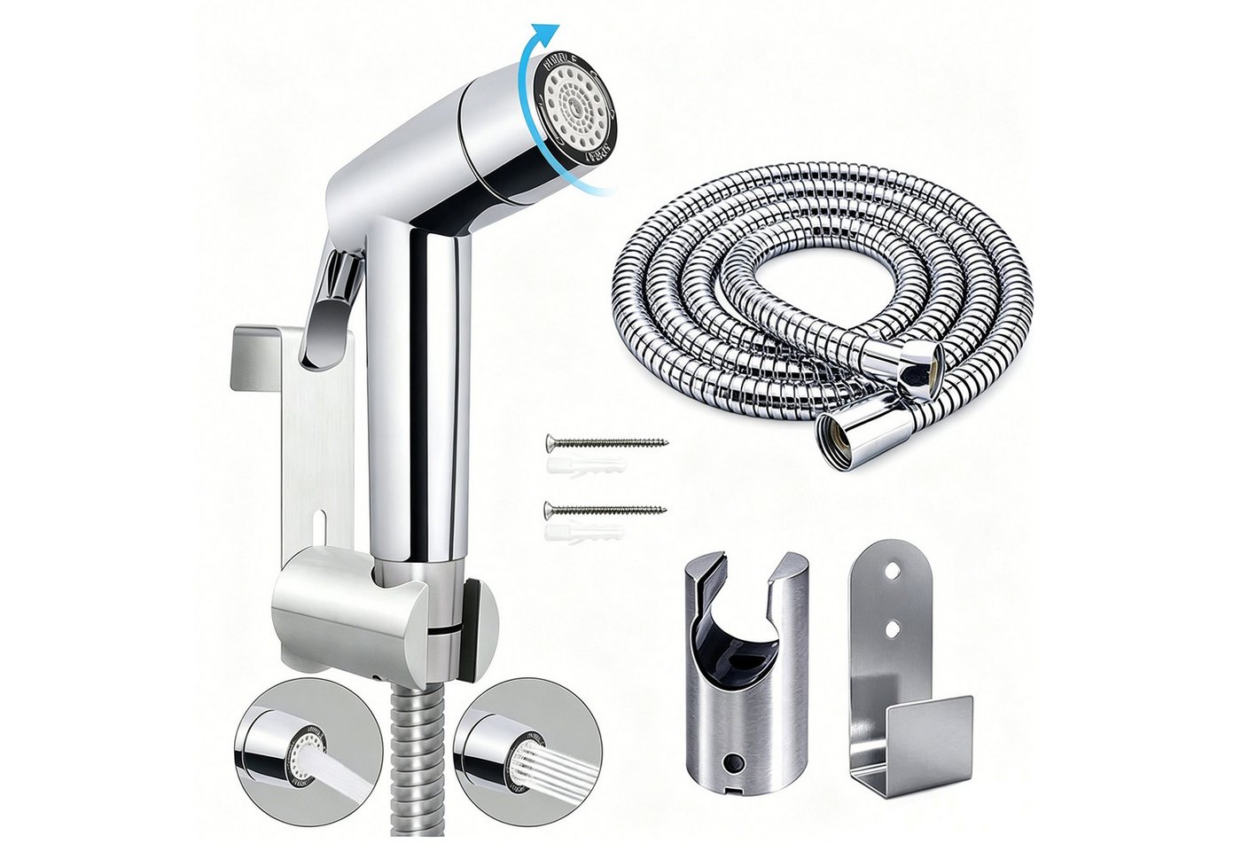 MOPUEA Bidetarmatur 3er-Set Handbrause Bidet Sprayer Mit Halter Wassermenge einstellbar (Komplettes Bidet-Set für Hygieneanwendungen und einfache Installation., Edelstahl-Brausekit robustem Design &korrosionsbeständiger Oberfläche) Universell einsetzbar für Intimhygiene und verschiedene Anwendungen. Bild 2