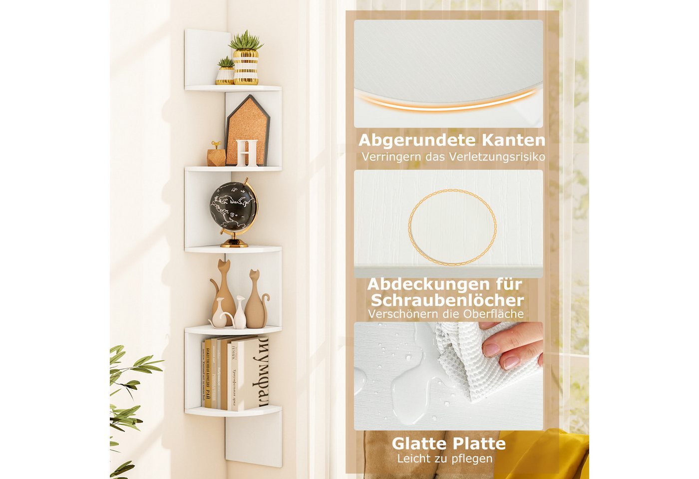 KOMFOTTEU Eckregal, Wandregal Schweberegal Bücherregal mit 5 Ebenen Bild 5
