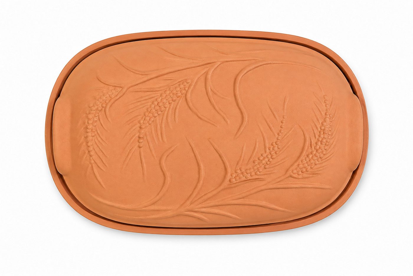 KERAZO Brotbackform 4,5L Keramik Bräter mit Deckel Brottopf Auflaufform 38x24x15 cm, natur, Unglasierter Bräter mit Getreidemuster auf Deckel und Unterteil Bild 4