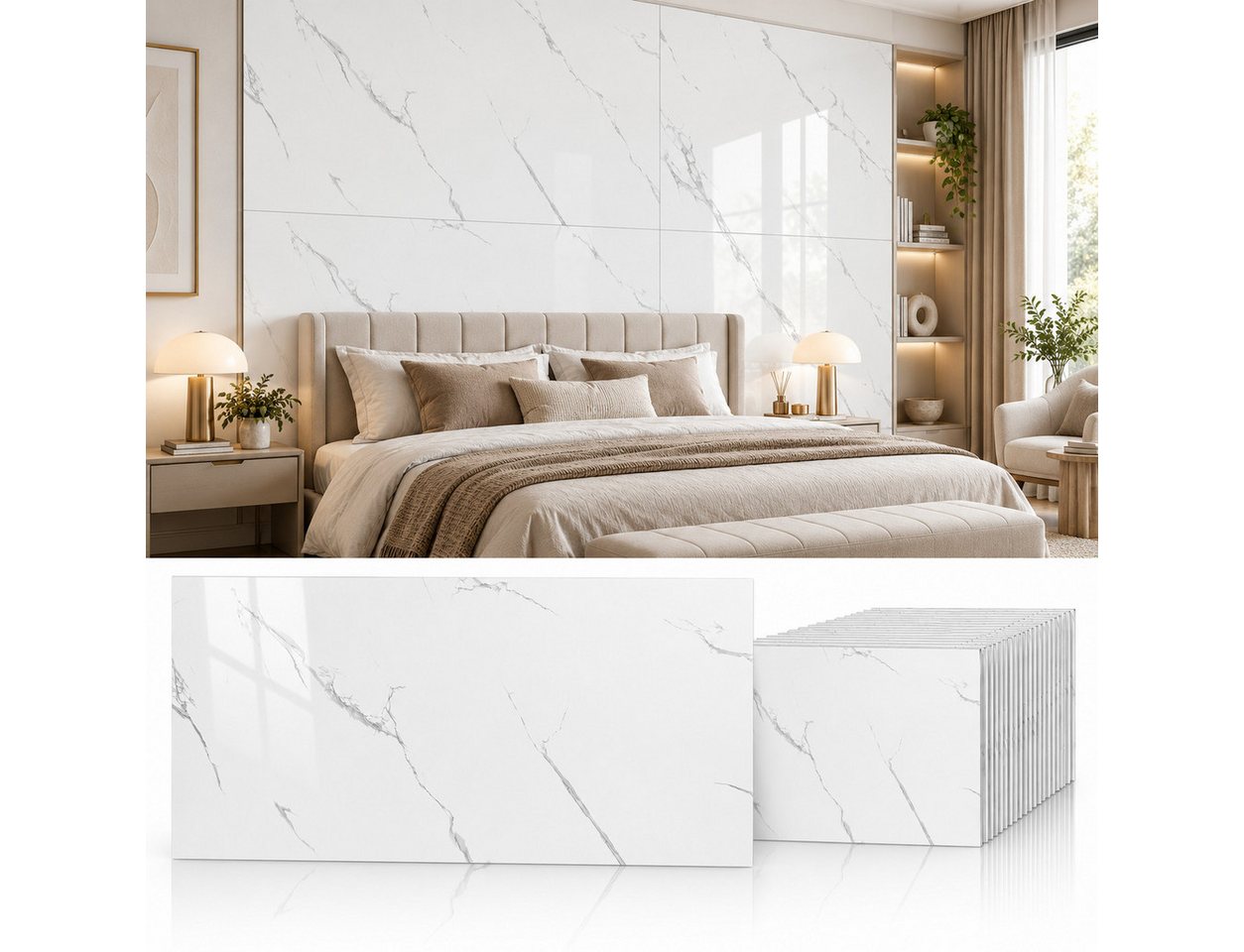 LEMLIT Fliesenaufkleber Selbstklebende Wandpaneele Marmoroptik 60 x 30 cm, 2,2 mm (20er Set, 20 St., Maße je Paneel: 60 x 30 x 0,22 cm), Wandverkleidung Marmoroptik, für Küche, Bad und Wohnzimmer