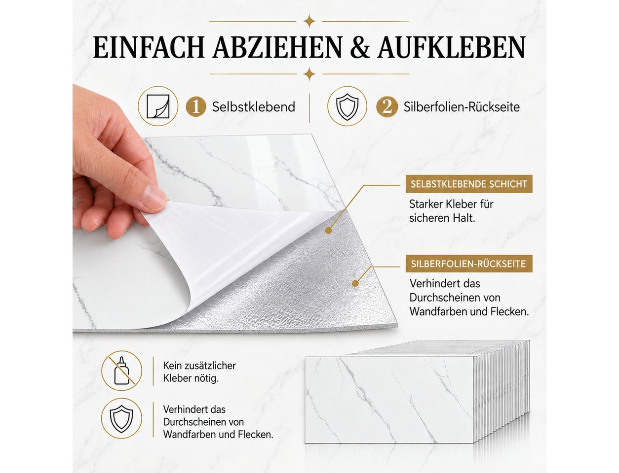 LEMLIT Fliesenaufkleber Selbstklebende Wandpaneele Marmoroptik 60 x 30 cm, 2,2 mm (20er Set, 20 St., Maße je Paneel: 60 x 30 x 0,22 cm), Wandverkleidung Marmoroptik, für Küche, Bad und Wohnzimmer Bild 5