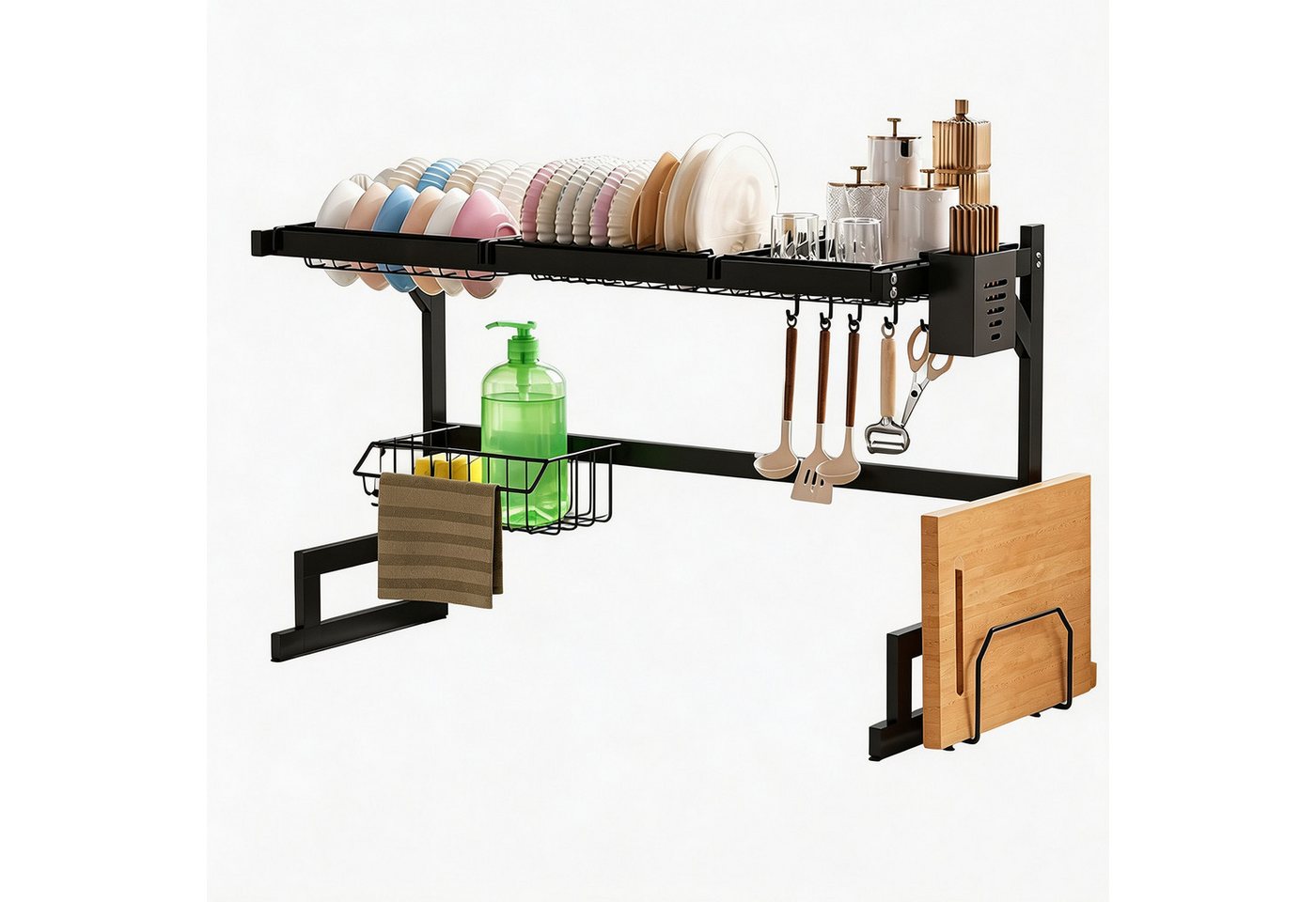 devesanter Küchenorganizer-Set Spülbecken-Abtropfgestell mit Besteckhalter und Hakenleiste, 85 cm, (1-tlg), Geschirrständer über der Spüle, Trockenständer, Küchenregal Bild 4