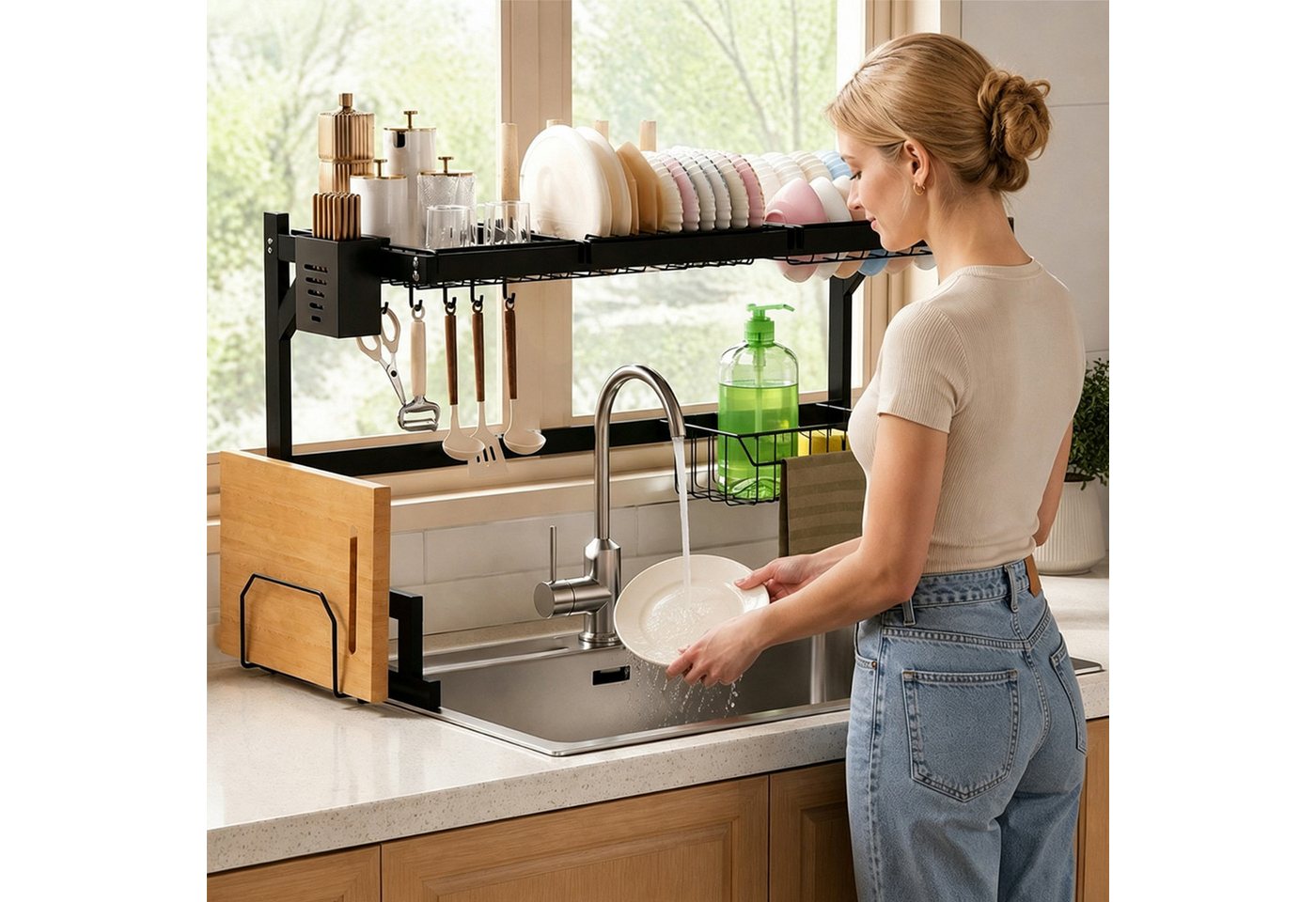 devesanter Küchenorganizer-Set Spülbecken-Abtropfgestell mit Besteckhalter und Hakenleiste, 85 cm, (1-tlg), Geschirrständer über der Spüle, Trockenständer, Küchenregal Bild 5